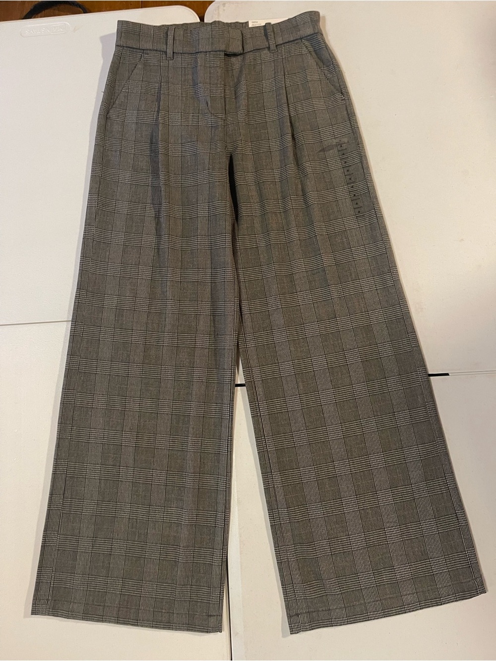 American Eagle Outfitters Gray Glen Plaid Wide-Leg Dress Pants